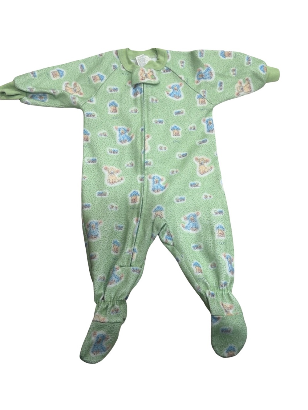 Vintage 2001 Carter's Emu Namae Green Fleece Footed Sleeper Pajamas 6-12M